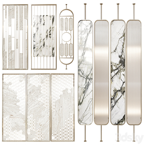  现代简约风格隔断屏 金色金属与白色大理石隔断屏 简约隔断屏